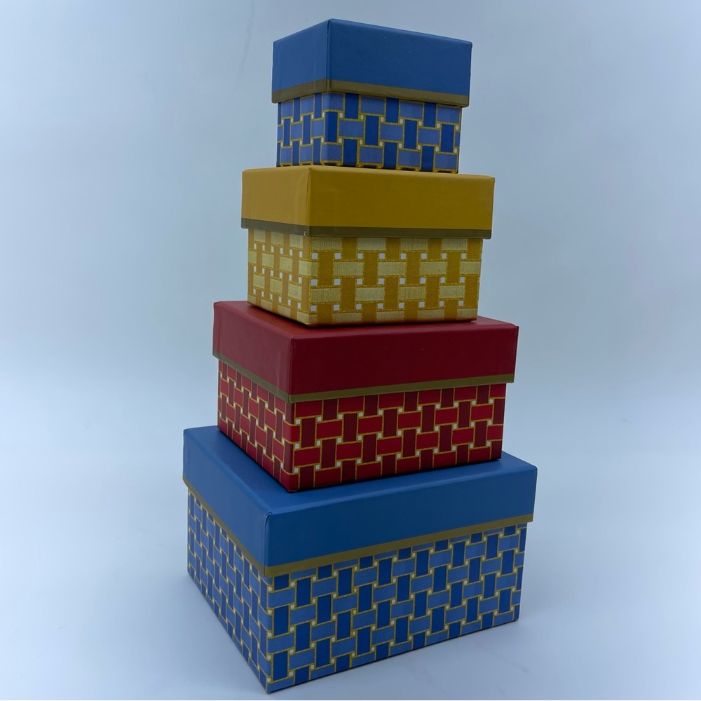 Harry & David Nesting Gift Boxes Set of 4 Basketweave Decor Jewelry Gold Trim